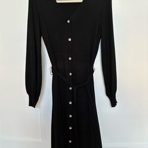 Nina Leonard Black Long Sleeve Button Dress